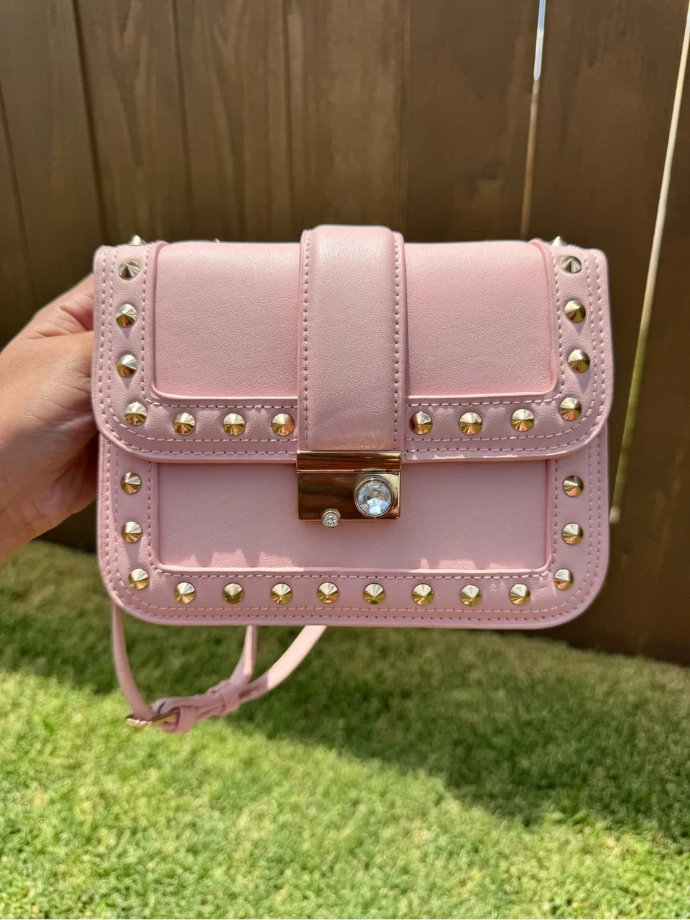 Pink Studded Crossbody Shoulder Bag